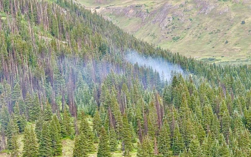photo by SJCSO Smoke in the trees after lightning strike started tree on fire