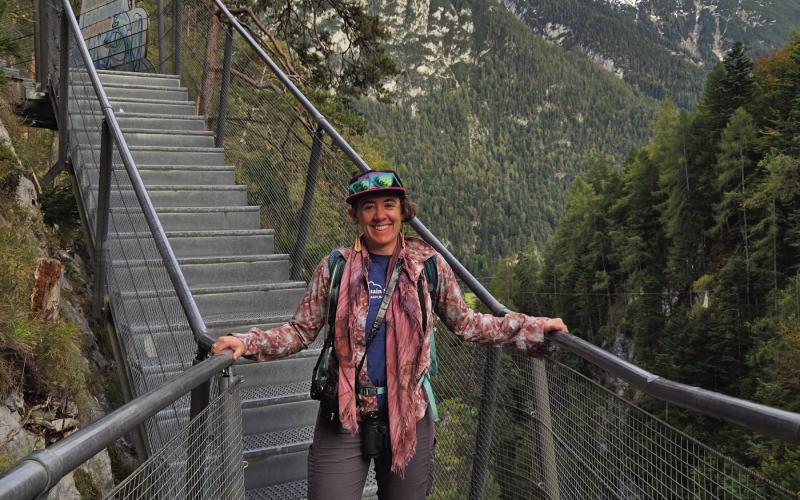Melissa May studying different mountains while visiting the Alps last year .Photo credit Melissa May