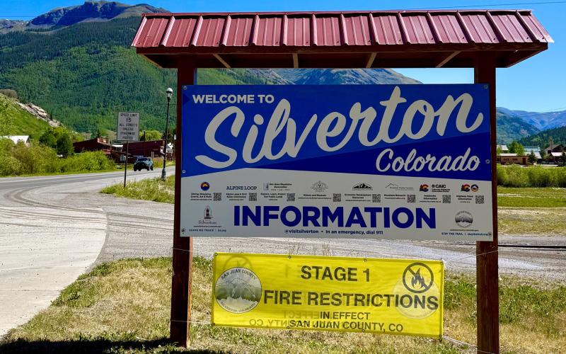 Stage 1 Fire Restriction banners were installed by Office of Emergency Management last week at every point of entry of town photo by DeAnne Gallegos