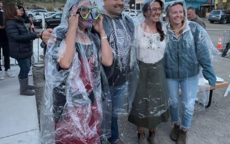 Left to right : Mayor Dayna Kranker, Pro-tem Mayor Jim Harper, Town Trustee Lindsey Halvorsen &amp; Town Trustee Amie Gardner Trustees after pie throwing contest.