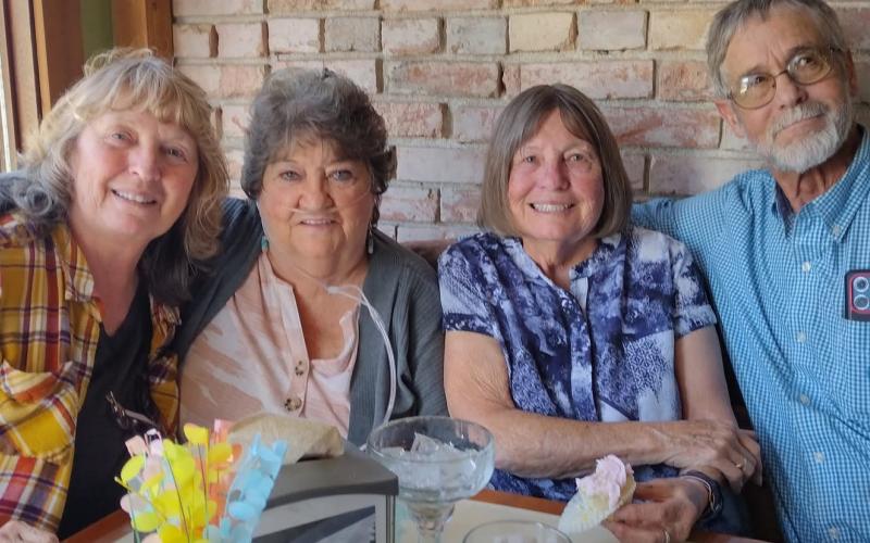 (L-R) Charla Bingel Andreatta, Patty Bingel, Sue Bingel Sanders, and Mark Irsik at Patti’s retirement party at the Alpine Tavern photo by Charla Bingel Andreatta