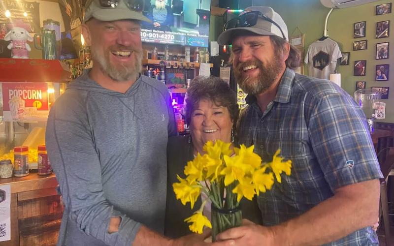 photo by Charla Bingel Andreatta Co-workers Todd, Patti, and Jared all with Silverton LP Gas celebrate Patti’s retirement