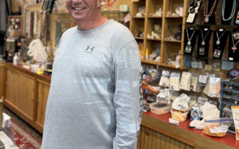 Silverton Mineral and Gifts, Fred Fasching, is all smiles on first train day photo by DeAnne Gallegos
