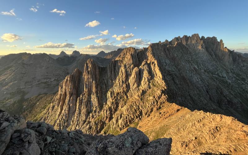 Sunset in the Needle Mountains on Brady and Katana's Day 3 camp. Photo by Brady Snow