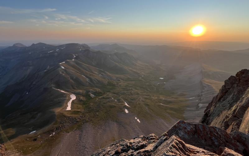 The sunrise from Uncompahgre Peak where Brady was almost out of San Juans to cross. Photo by Brady Snow