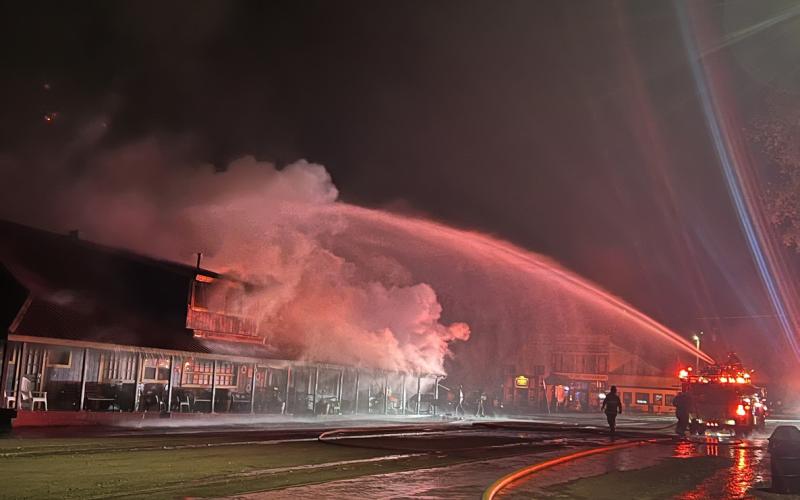 The Silverton Fire Department putting out the Silverton Square Fire on October 5th, 2022 . Photo credit DeAnne Gallegos
