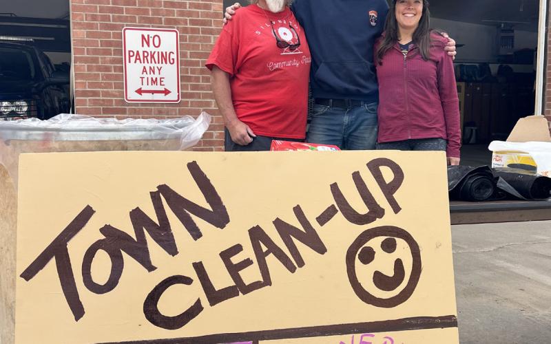 Danny Castle, Tyler George, and Mayor Dayna Kranker at town clean up day. Photo credit DeAnne Gallegos