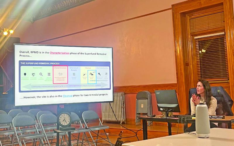 Meg Broughton, EPA Community Involvement Coordinator, presenting to the community. Photo credit DeAnne Gallegos