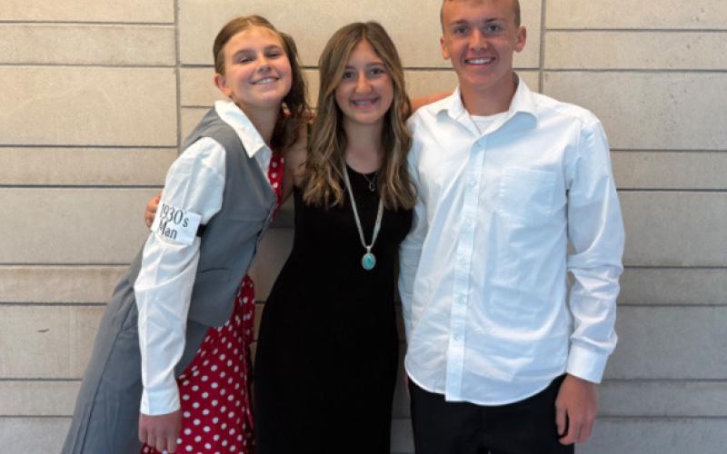Silverton Middle Schoolers at Colorado State History Day. Left to right Sophi Christensen, Jayden Jones, Jonah Kranker photo by Silverton School