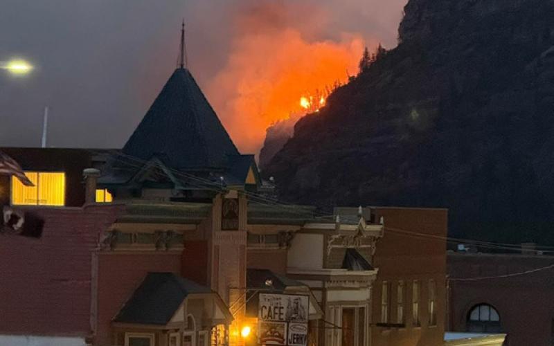 Gold Mountain Fire seen from downtown Ouray Saturday night photo by Ouray Wild Outdoors