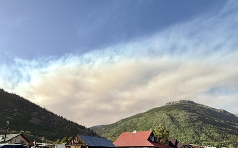 Plume of smoke that came over Boulder Mountain just one hour after the Gold Mountain Fire in Ouray start Photo by DeAnne Gallegos