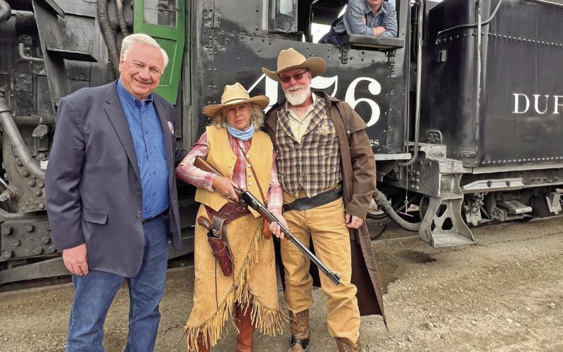 DSNGRR owner Al Harper, Melodee Horton, and Sheriff Bruce Conrad. Photo credit DeAnne Gallegos