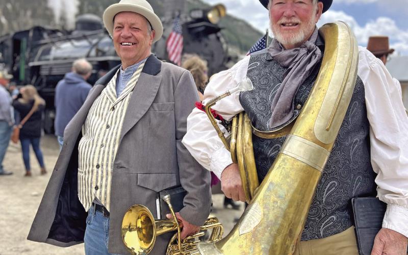 The Silverton Brass Band plays to greet the first train every year, rsun, ain, snow, or wind. Photo credit DeAnne Gallegos