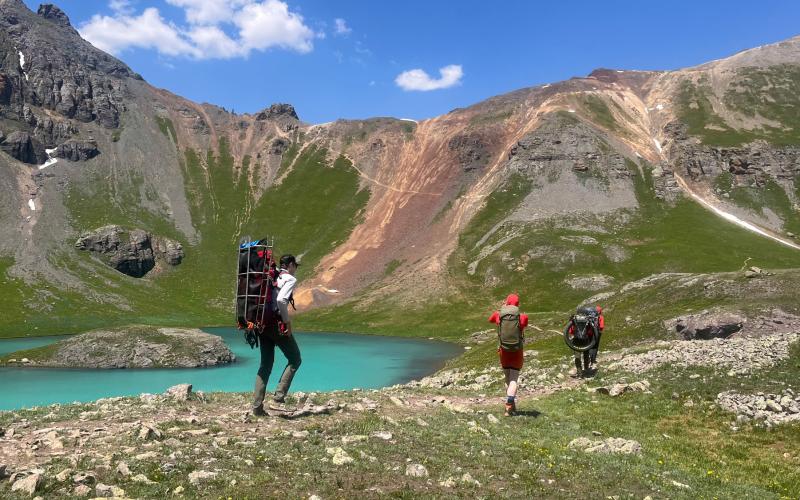 SMR team hikes into Ice Lakes Basin for the Search and Rescue call. Photo credit SMR Team
