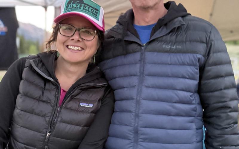 Lisa and Klem Branner in the Silverton Singletrack tent at the SCD Summer Sounds photo by DeAnne Gallegos