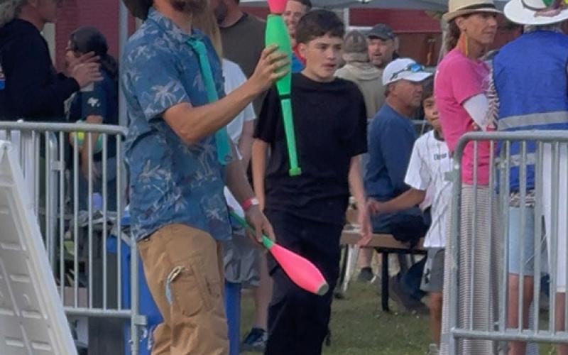 Marshall Thompson “the local juggler” showing off his skills Friday night photo by DeAnne Gallegos