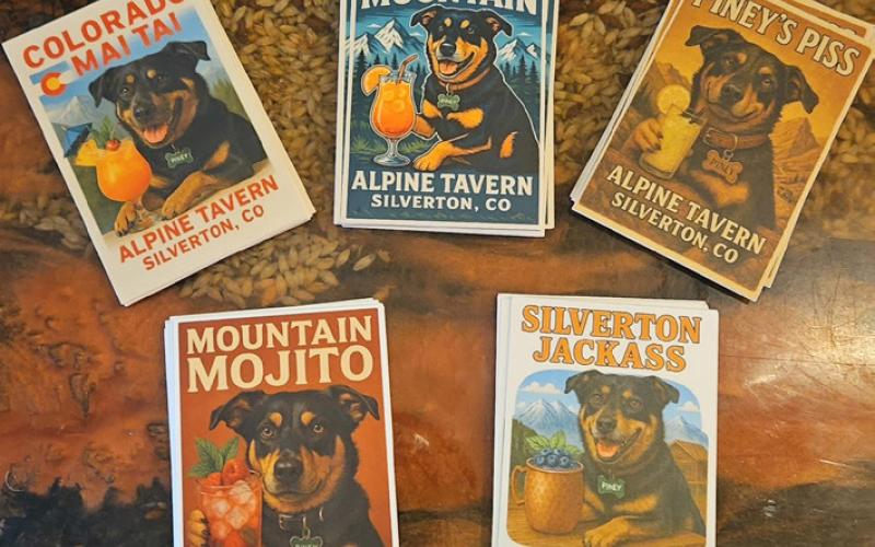 Photo by Alpine Tavern Alpine Tavern featured their mascot Piney who is owner’s Shiloh Sams dog in a new line of stickers featuring their signature drinks.