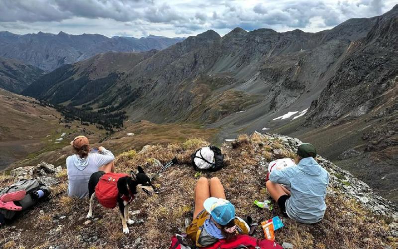 Photo by Critt Kuenning The Silverton backpacking crew stop to take a break while taking in the view.