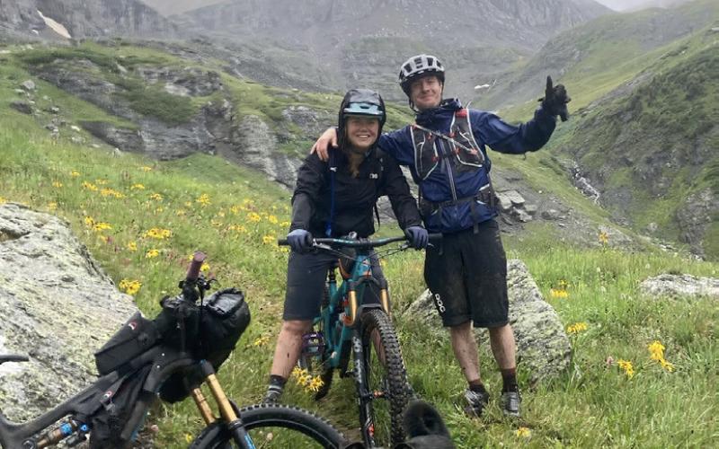 Molly, Chandler and their backcountry savey dog Bill enjoy mountainbiking Silverton to Telluride