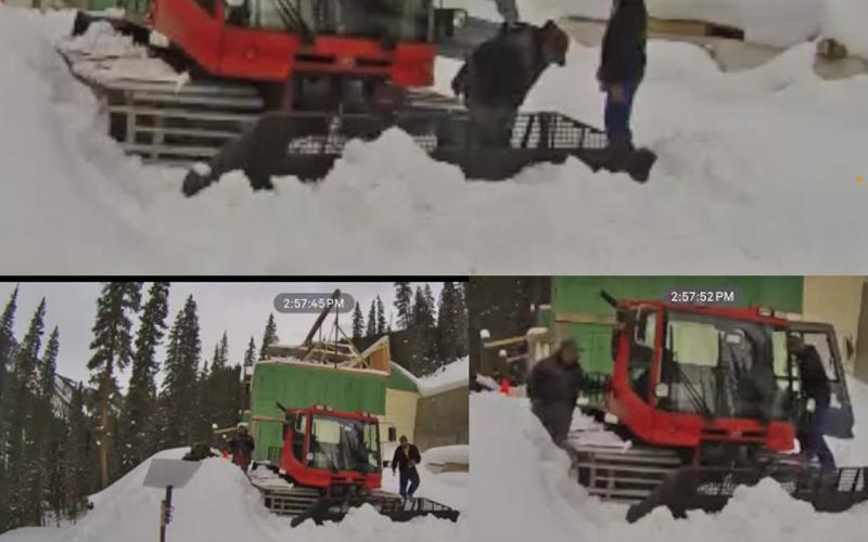 Security camera photos of the suspects and snowcat. Photo provided by Nick Croce
