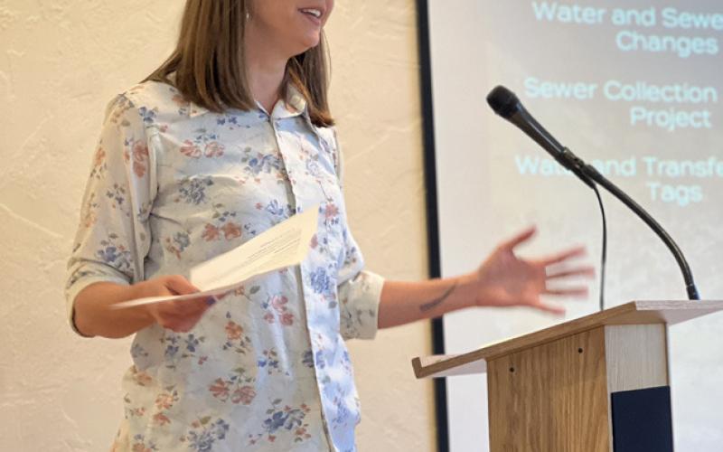 Town of Silverton Administrator Gloria Kaasch-Buerger gave an EQR update to the business community during the Silverton Business Summit. Photo credit DeAnne Gallegos