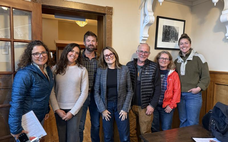 photo by DeAnne Gallegos Silverton Creative District hosted the Colorado Creative Industries team Monday and showed them around town. Left to right Lisa Branner, Mayor Dayna Kranker, Josh Blanchard of CCI, Kim Estes of CCI, Phil Antonelli, Lori Nixon and Sarah Moore.