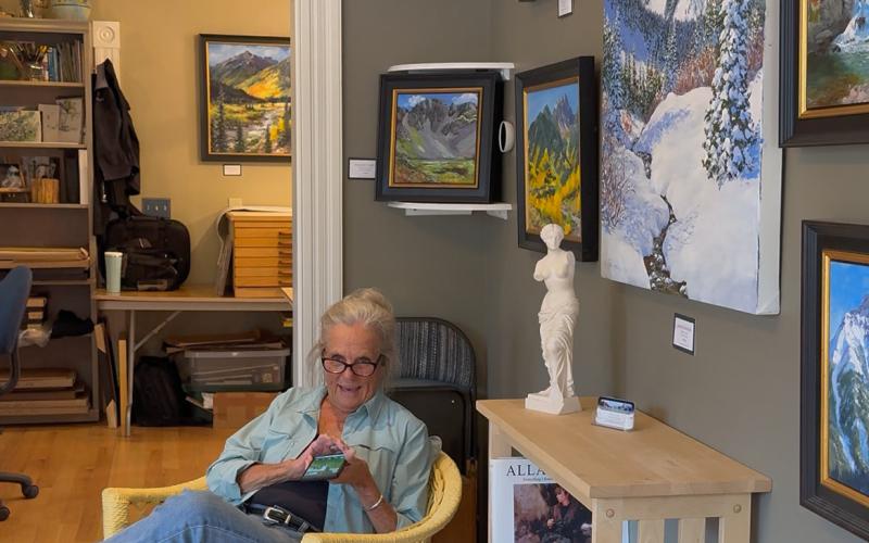 Local artist Eileen Fjerstad in her gallery during First Friday photo by DeAnne Gallegos