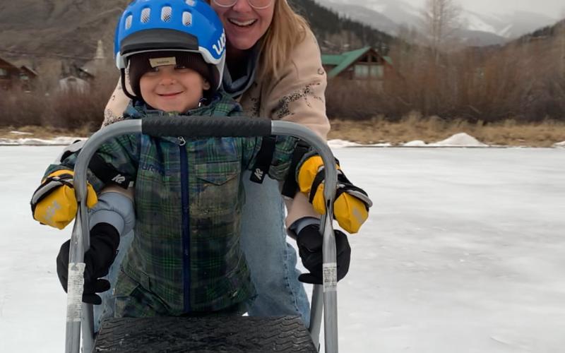 Wilder Bierma and his mom, Sarah Wendlandt, practice skating at the rink at Kendall Photo by Sarah Wendlandt
