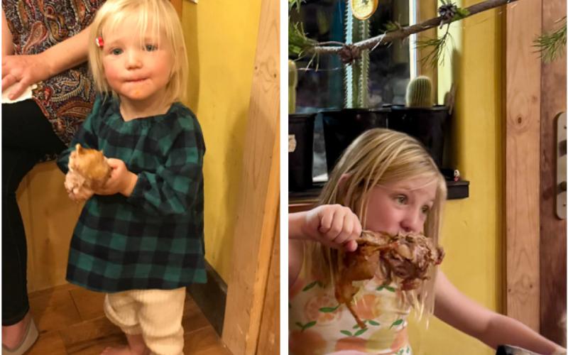 photo by DeAnne Gallegos &amp; Anne Izard A Thanksgiving tradition for a Silverton local kid, Alida Mead, is to take on the turkey leg (left is 2018 and right is 2025)