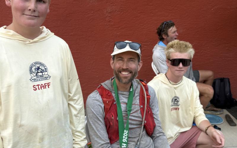 Hawkins Mead, Ben Wyrick, &amp; Phen Mead at the finish line right after Ben completed the Hardrock 100 photo by Missy Izard