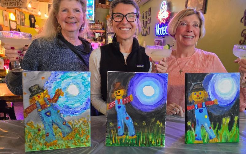 Photo by Crystal Lemmons Loretta St. George, Laura Valdez, and Crystal Lemmons all enjoyed a Paint &amp; Sip event at the Alpine Tavern last Friday evening.