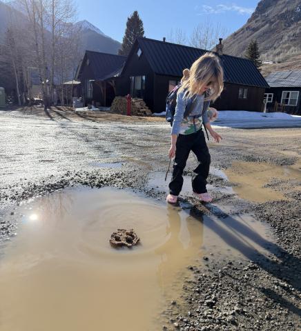  Willow Blankenship sailing her bark boat! Making the best out of our winter by playing in the mud puddles