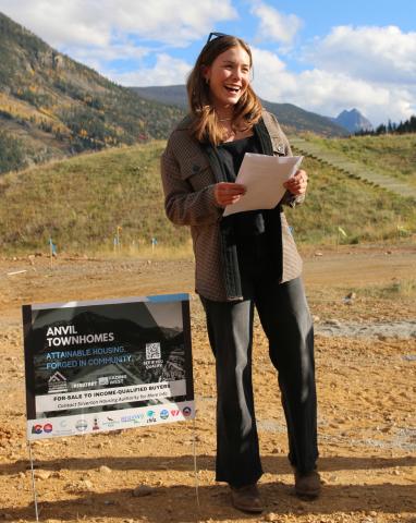 Anne Chase the Director of the Silverton Housing Authority at the ground breaking ceremony last fall Photo by Critt Kuenning