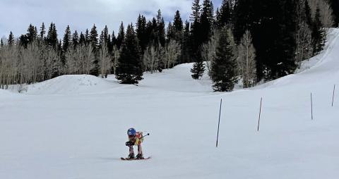 Skier hurrying down the race course. Photo submitted by Sallie Barney