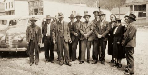 A group in front of Matties’ Welcome Saloon on Blair Street after the funeral of William “Billy” Matties (1922-1943) He died July 22, 1943 of meningitis in Los Angeles. San Juan County Historical Society photo
