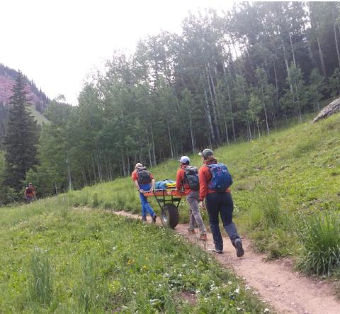 Silverton Medical Rescue hiking Ice Lakes Trail to assist an injured hiker on Sunday. Photo Credit Silverton Medical Rescue Team Member
