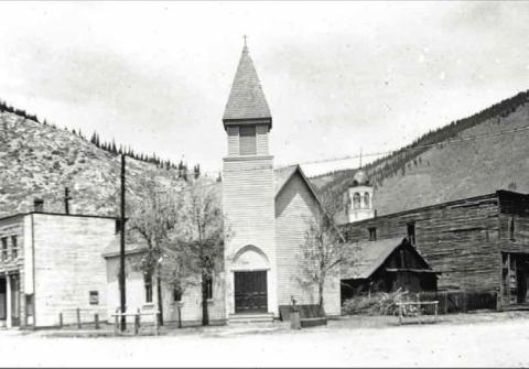 The movie prop church at the corner of 13th and Blair for filming of the movie “Run for Cover,” in 1954. The movie starred James Cagney.