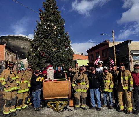 Silverton Volunteer Firefighters &amp; Santa Claus. photo by Scott Fetchenhier