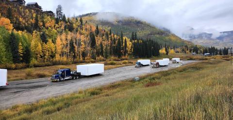 Anvil Townhome units were staged at Purgatory for delivery to Silverton . Photo courtesy of Carrie Cline