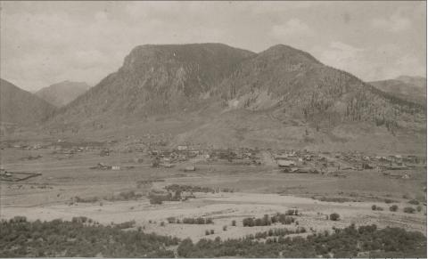 Overview of Silverton from Kendall Mountain about 1894. The depot and related buildings on Tenth street are just out of view on the left San Juan County Historical Society photo