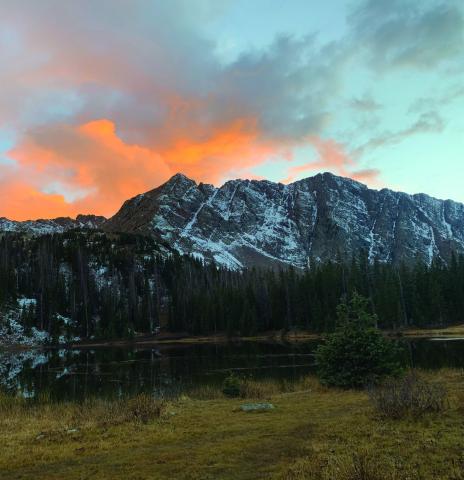 Snow on Twilight Peak, as seen from Crater Lake. Photo credit- Scout Edmondson