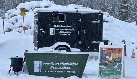 SJMA's Saff Snow Ambassador Basecamp at Andrew's Lake Winter Parking Area photo by SJMA