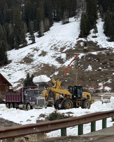 Public works crew started moving snow on Tuesday to make the Skijoring course photo by DeAnne Gallegos