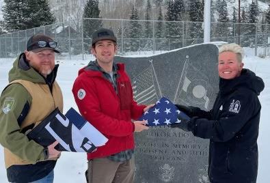 SASTAC founders Michael Ackerman &amp; Josh Jespersen donated new flags to TOS Parks &amp; Rec Director Sarah Friden. Photo credit SASTAC