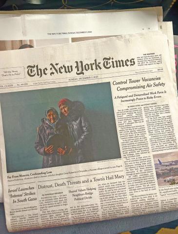 The front page of the Sunday Edition New York Times. Photo credit DeAnne Gallegos