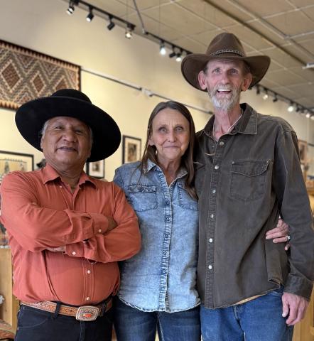 Navajo Artist Alvin Marshall and White Eyes Gallery (located in the Teller House) owners Lila and Rob held an art exhibit featuring Alvin’s art this past Saturday photo by DeAnne Gallegos