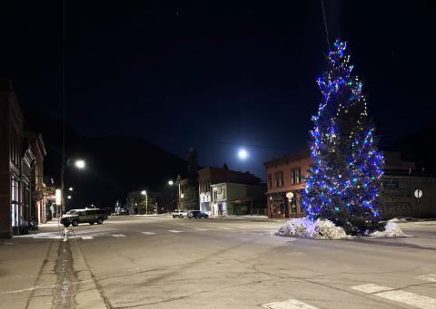 Photo credit Katey Fetch The town Christmas tree under the full moon.