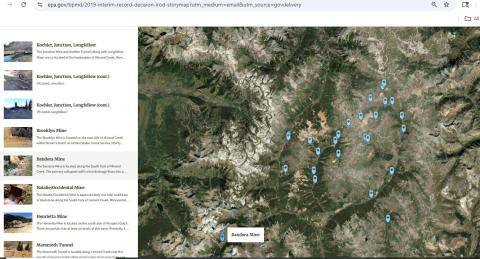 Screenshot of the EPA's Map Tour of Interim Remedial Action Source Areas