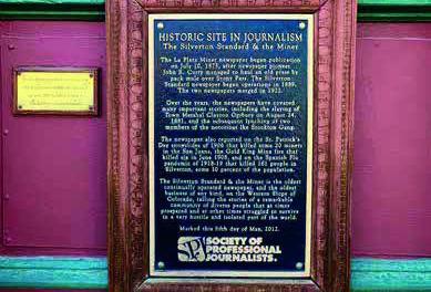 The Silverton Standard Newspaper’s Historic Site in Journalism Plaque is on the front of the Grand Imperial Hotel. Photo credit DeAnne Gallegos