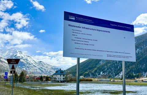 Sign declairing the Congretional Spending project happening in Silverton is placed at beginning of town